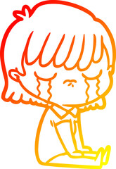 warm gradient line drawing cartoon woman crying