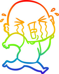rainbow gradient line drawing cartoon crying bald man