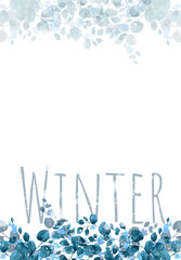 Winter greeting card, frozen flowers