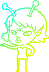 cold gradient line drawing pretty cartoon alien girl