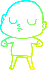 cold gradient line drawing cartoon bald man