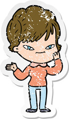 distressed sticker of a cartoon happy woman