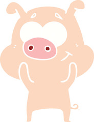 happy flat color style cartoon pig