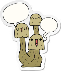 cartoon mushroom and speech bubble sticker