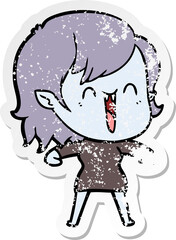distressed sticker of a cute cartoon happy vampire girl