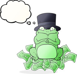 thought bubble cartoon rich frog in top hat