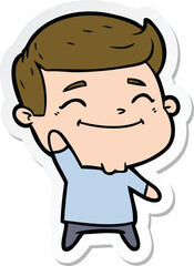 sticker of a happy cartoon man waving