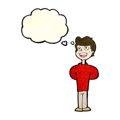 cartoon happy man with thought bubble