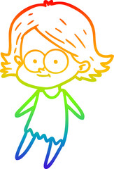 rainbow gradient line drawing happy cartoon girl