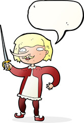 cartoon musketeer with speech bubble