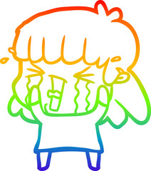 rainbow gradient line drawing cartoon woman in tears