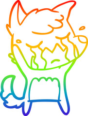 rainbow gradient line drawing crying fox cartoon