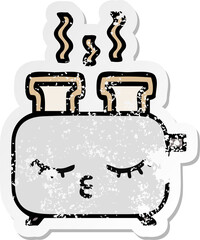 distressed sticker of a cute cartoon of a toaster