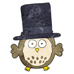 textured cartoon owl wearing top hat