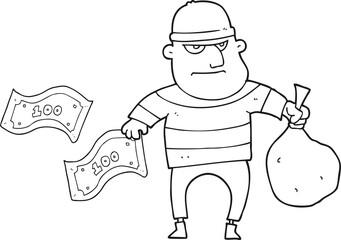 black and white cartoon bank robber