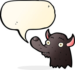 cartoon happy wolf with speech bubble