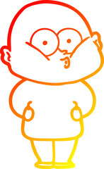 warm gradient line drawing cartoon bald man staring