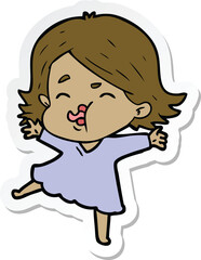 sticker of a cartoon girl pulling face