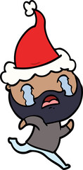 line drawing of a bearded man crying wearing santa hat