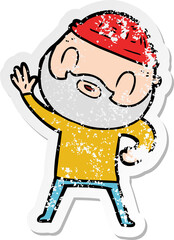 distressed sticker of a cartoon bearded man