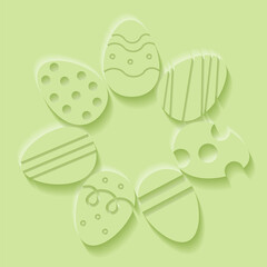 Easter eggs in circle. Monochrome illustration in paper cut style. Trendy design Vector.
