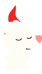 happy flat color illustration of a polar bear wearing santa hat