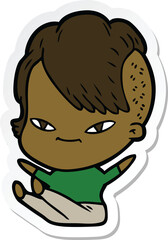 sticker of a cute cartoon girl with hipster haircut