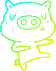 cold gradient line drawing cartoon content pig dancing