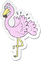 retro distressed sticker of a cartoon flamingo