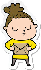 sticker of a cartoon calm woman