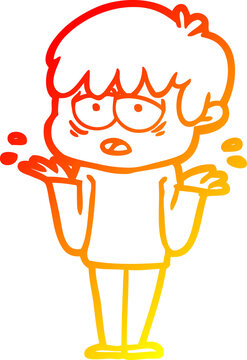 recommend clip art: warm gradient line drawing cartoon exhausted boy shrugging shoulders
