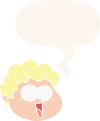 cartoon male face and speech bubble in retro style