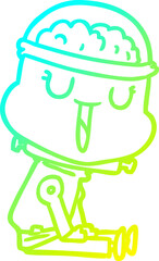 cold gradient line drawing happy cartoon robot