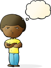 cartoon grumpy man with thought bubble