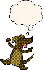 cartoon dancing dog and thought bubble in comic book style
