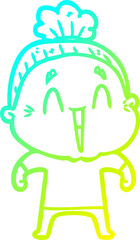 cold gradient line drawing cartoon happy old lady