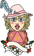 elf bard character with natural twenty illustration