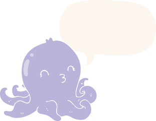 cartoon octopus and speech bubble in retro style