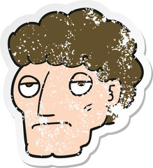 distressed sticker of a cartoon bored man