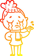 warm gradient line drawing cartoon crying woman