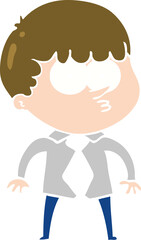 flat color style cartoon nervous boy in shirt and tie