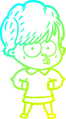 cold gradient line drawing cartoon woman