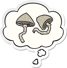 cartoon mushrooms and thought bubble as a printed sticker