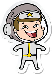 sticker of a cartoon laughing astronaut
