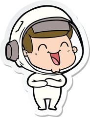 sticker of a happy cartoon astronaut