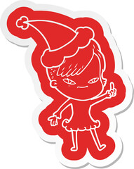 cute cartoon  sticker of a girl with hipster haircut wearing santa hat