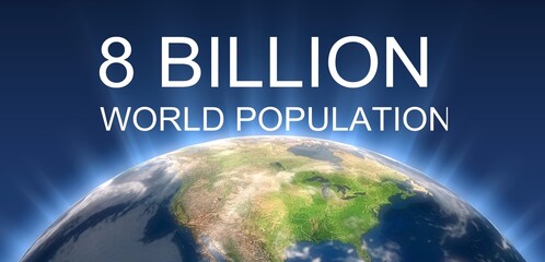 World population text and earth globe