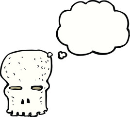 cartoon spooky skull with thought bubble
