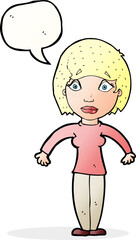 cartoon surprised woman with speech bubble