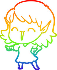 rainbow gradient line drawing cartoon elf girl